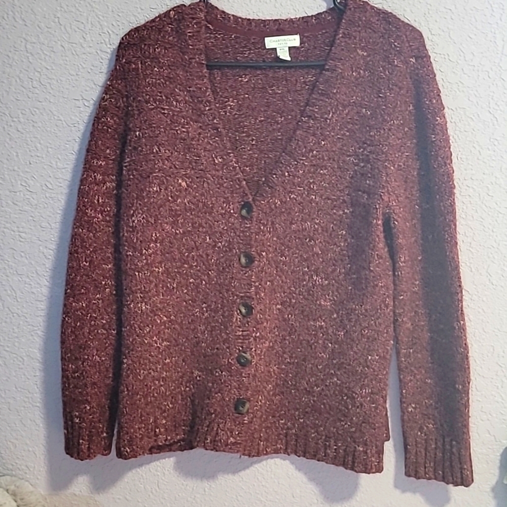 Charter Club Maroon Cardigan Sweater Classic Knit Design